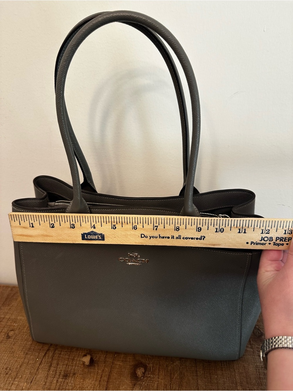Coach Gray Saffiano Leather Tote with Double Handles - Picture 3 of 6